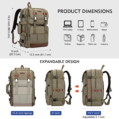 WITZMAN Canvas Travel Backpack for Men Large Laptop Backpack Fit 16 inch Carry-on Airline Approved Convertible Shoulder Rucksack(A6617-3 Army Green) - Image 3