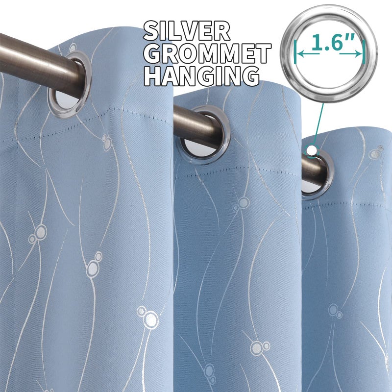 BGment Room Darkening Curtains 84 Inches Long  Grommet Thermal Insulated Blackout Curtains with Wave Line and Dots Printed for Bedroom  2 Panels  Each 52 x 84 Inch  Light Blue - Image 5
