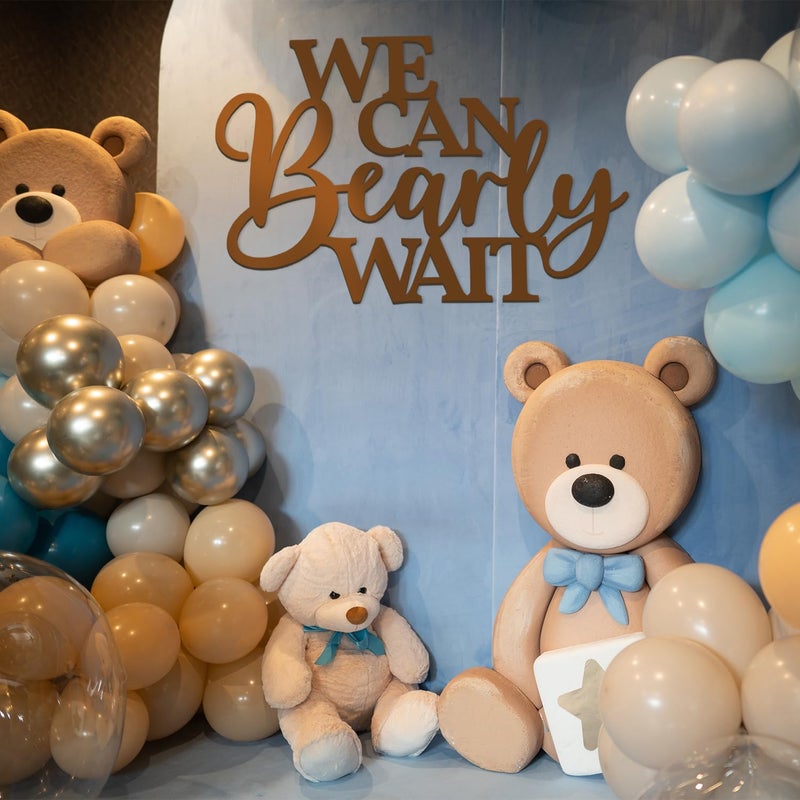 Longan Craft We Can Bearly Wait Sign Baby Shower Decorations, 30 Inch Wooden Banner We Can Bearly Wait Sign for Backdrop Gender Reveal Party Girl Boy Baby Bear Theme Party Decoration - Image 3