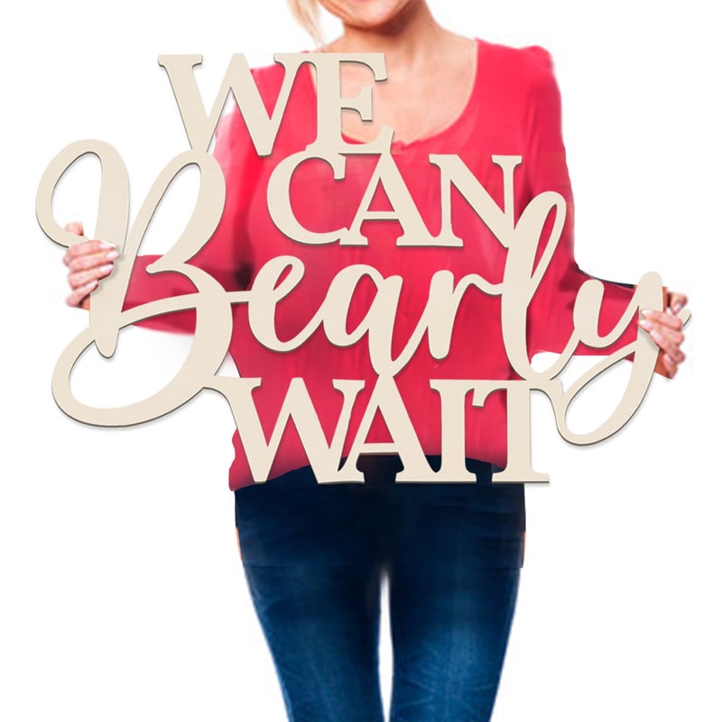 Longan Craft We Can Bearly Wait Sign Baby Shower Decorations, 30 Inch Wooden Banner We Can Bearly Wait Sign for Backdrop Gender Reveal Party Girl Boy Baby Bear Theme Party Decoration - Image 1