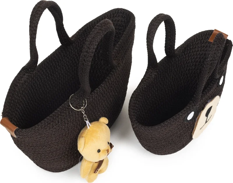 نوثينج 2-Piece Mini Braided Teddy Bear Mother and Child Bag Set with Keys