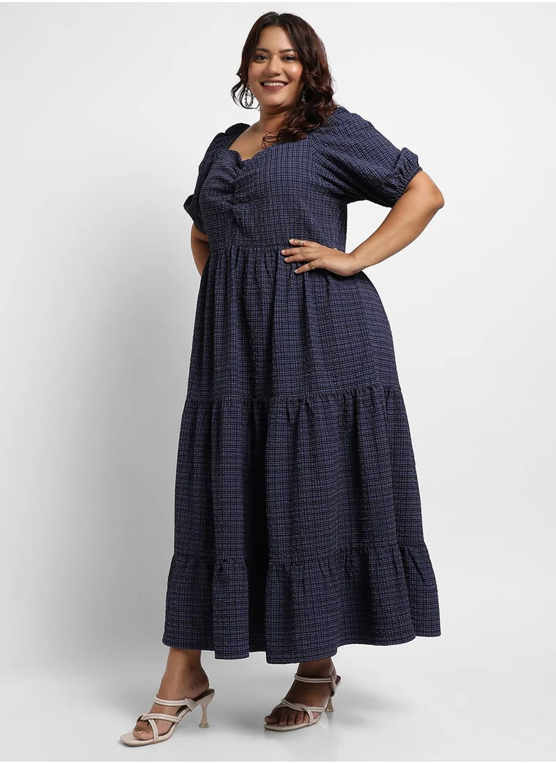 Instafab Plus Women's Navy Blue Three-Tier Dress