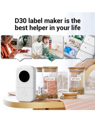 Label Maker,D30 Small Wireless Label Printer, Label Maker Machine with Tape Compatible with iOS + Android, Great for Home, Office, Supermarket,Include 1Roll Thermal Paper,White - view 2