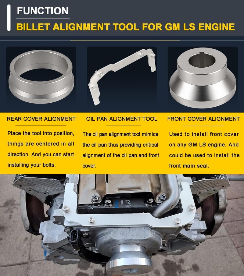 Camoo LS Rear Main Cover Billet Alignment Tool, Front Cover Alignment Tools & Oil Pan Alignment Tool Kit for GM LS Engine 4.8 5.3 5.7 6.0 LS1 LS2 LS3 LS6 L99 LS4 LS9 LSA LQ4 LQ9 L76 L92 - Image 5