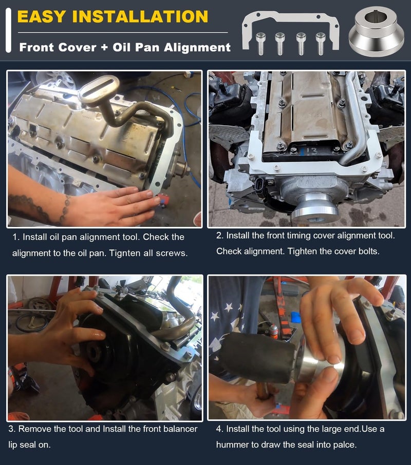 Camoo LS Rear Main Cover Billet Alignment Tool, Front Cover Alignment Tools & Oil Pan Alignment Tool Kit for GM LS Engine 4.8 5.3 5.7 6.0 LS1 LS2 LS3 LS6 L99 LS4 LS9 LSA LQ4 LQ9 L76 L92 - Image 4