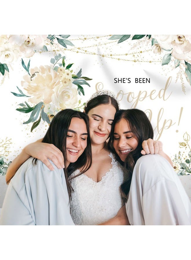 Boveda Ice Cream Bridal Shower Backdrop She's Been Scooped Up White Flowers Green Leaves Photography Background Bridal Shower Party Decorations Cake Table Banner Supplies Photo Booth Props 7x5ft - Image 4