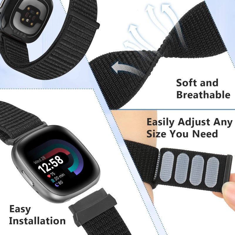 Bcuckood Nylon Loop Compatible with Fitbit Sense 2/Fitbit Sense/Fitbit Versa 4/Fitbit Versa 3 Bands, Women Men Soft Nylon Adjustable Breathable Strap Solo Loop Replacement Wristband - Image 3