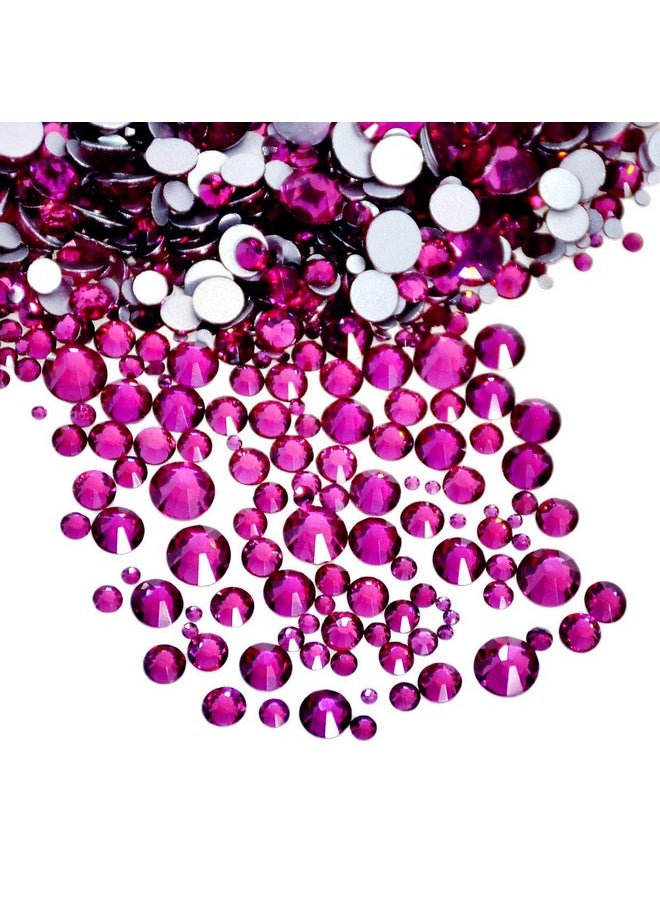 AD BEADS - 1440 Pieces Mixed Size No Hotfix Glue On Quality Glass Flatback Rhinestones Round Crystal Gems (25 Fuchsia) - Image 1