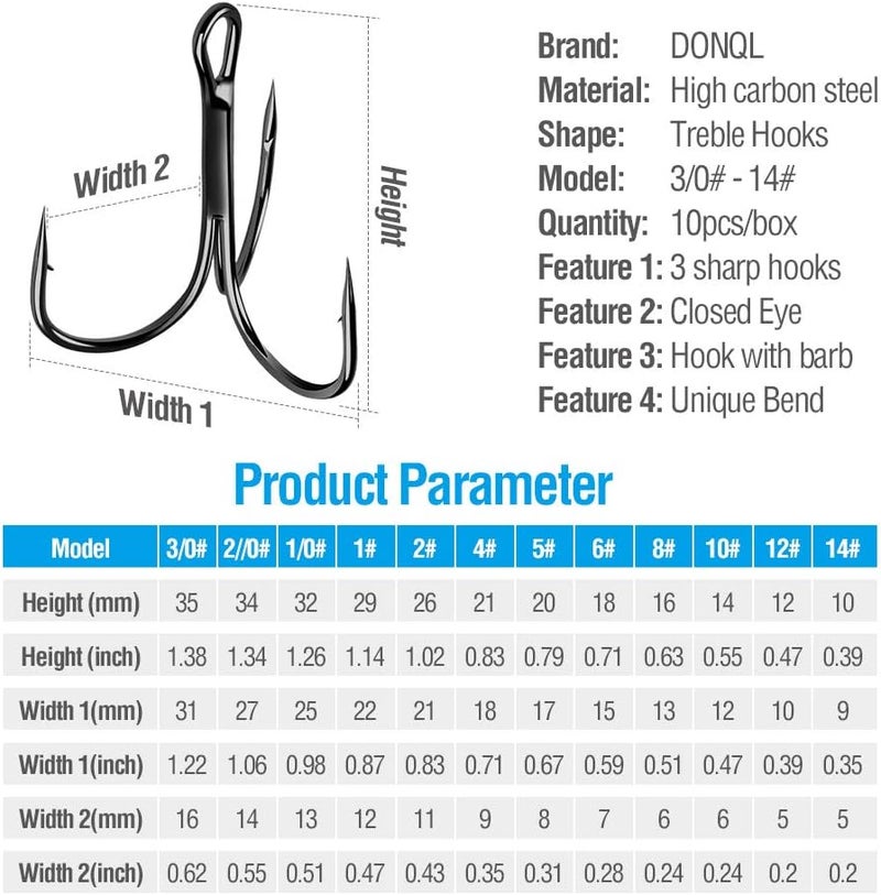 DONQL Fishing Hooks Treble Hook High Carbon Steel Treble Hooks Super Sharp Solid Triple Barbed Fish Hook - Image 4