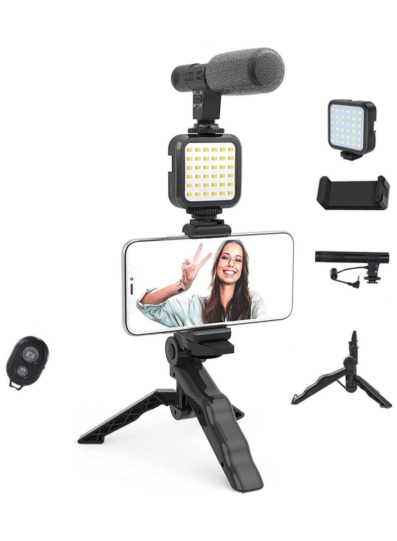 Vlogging Live Streaming Kit with Microphone & Tripod – Complete Black Set for Professional Content Creation - Image 1