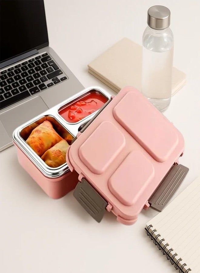 SUPERMOM Lunch Box - Inner Stainless Steel Insulated Containers, Tiffin Box with Clip Lock Lid & 3 Compartment, Multipurpose, Leak-Proof & Airtight Lunch Box for Office Use, School and Travel (1 Pc) - Image 3
