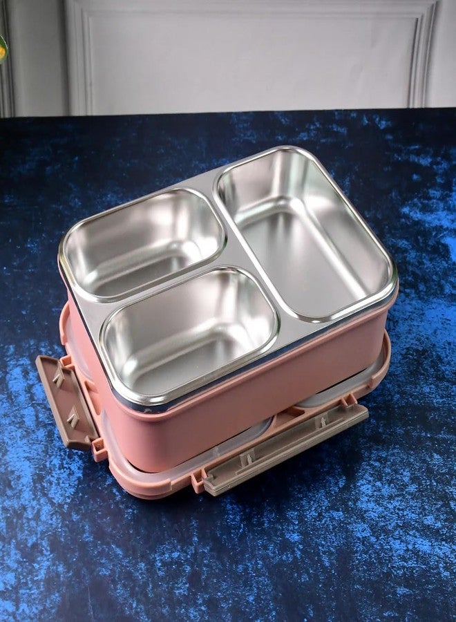 SUPERMOM Lunch Box - Inner Stainless Steel Insulated Containers, Tiffin Box with Clip Lock Lid & 3 Compartment, Multipurpose, Leak-Proof & Airtight Lunch Box for Office Use, School and Travel (1 Pc) - Image 1