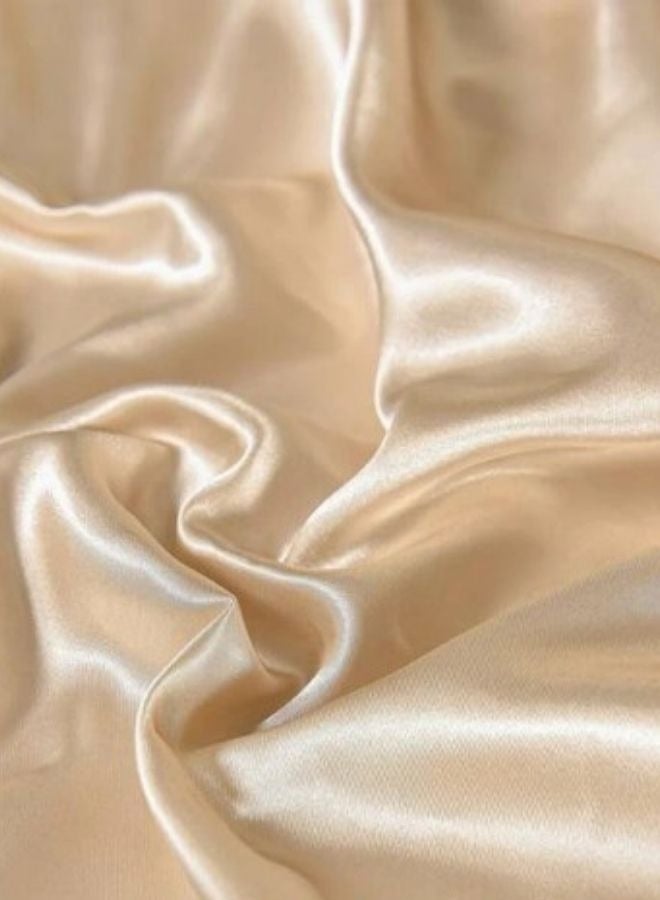 LUNA Home Silky Satin King Size 6-Piece Bedding Set Plain Beige  - Image 3
