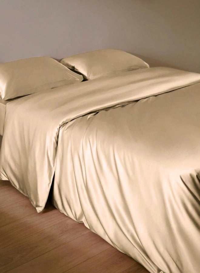 LUNA Home Silky Satin King Size 6-Piece Bedding Set Plain Beige  - Image 4