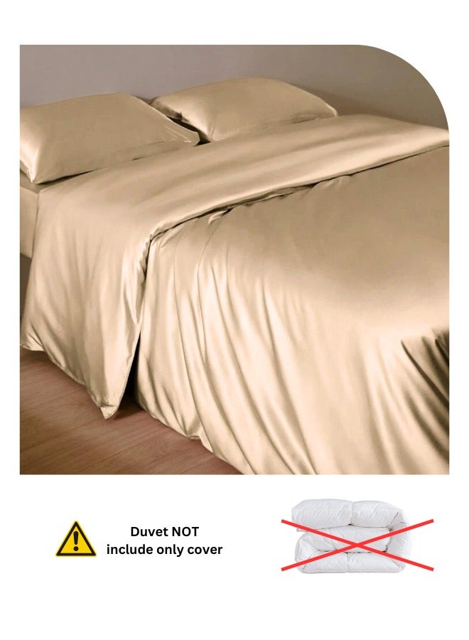 LUNA Home Silky Satin King Size 6-Piece Bedding Set Plain Beige  - Image 5