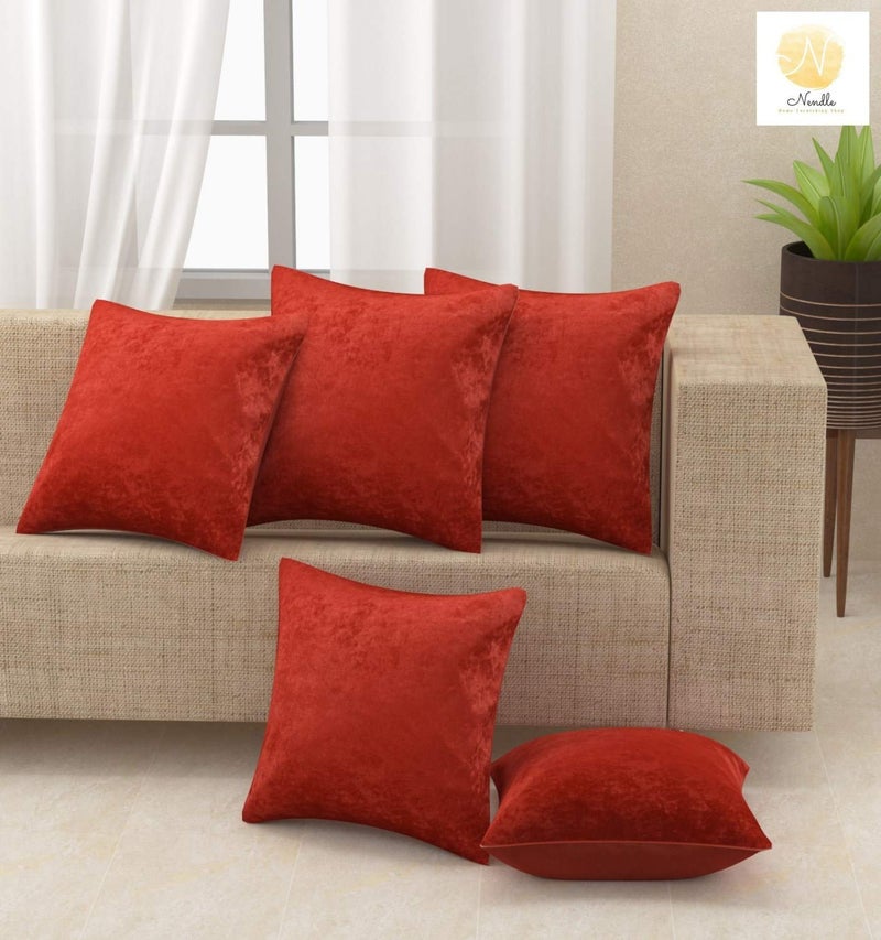Nendle Velvet Plain Decorative Soft Texture Cushion Cover - Pack of 5, 16x16 Inch | Soft Smooth Solid Fabric | Square Pillow Covers for Bed, Sofa, Office Chair & Seat, Home Décor (Red) - Image 5