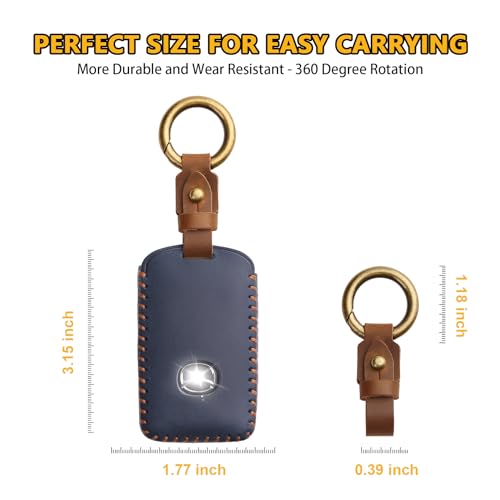 FT FUNTOR for Mazda Key Fob Cover,Leather Key Cover with 4 Buttons,Compatible with Mazda 3/6/3 Hatchback/CX-5/CX-6/CX-9/CX30/CX-50/CX-70/CX-90 with Keychain (Blue-Brown Line) - Image 2