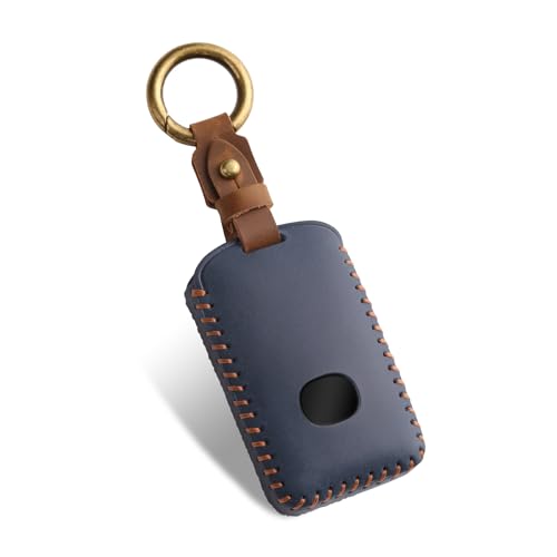 FT FUNTOR for Mazda Key Fob Cover,Leather Key Cover with 4 Buttons,Compatible with Mazda 3/6/3 Hatchback/CX-5/CX-6/CX-9/CX30/CX-50/CX-70/CX-90 with Keychain (Blue-Brown Line) - Image 1