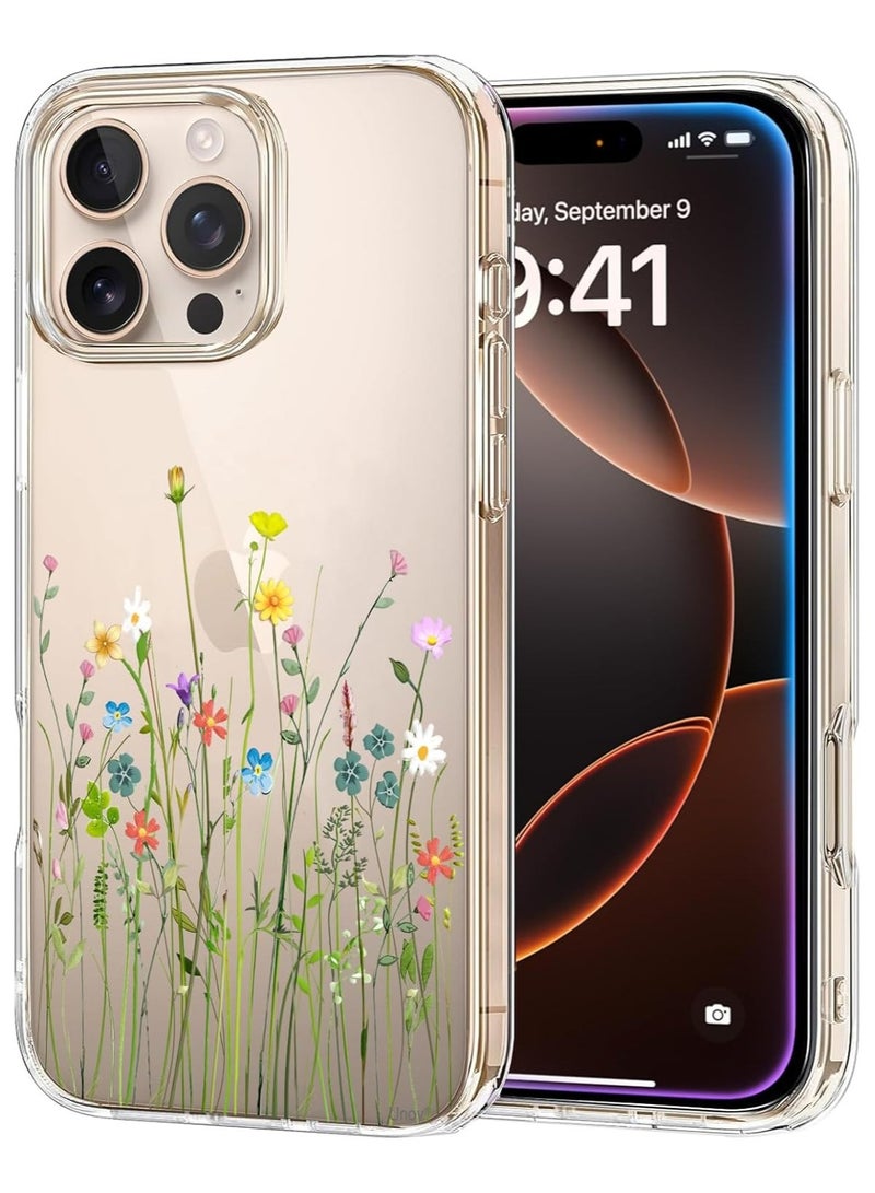 For iPhone 15 Pro Max Case Clear with Design Embossed Floral Pattern Soft TPU Bumper Slim Protective 6.7 Inch (Flower Bouquet) - Image 1