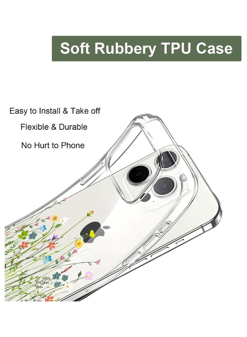 For iPhone 15 Pro Max Case Clear with Design Embossed Floral Pattern Soft TPU Bumper Slim Protective 6.7 Inch (Flower Bouquet) - Image 2