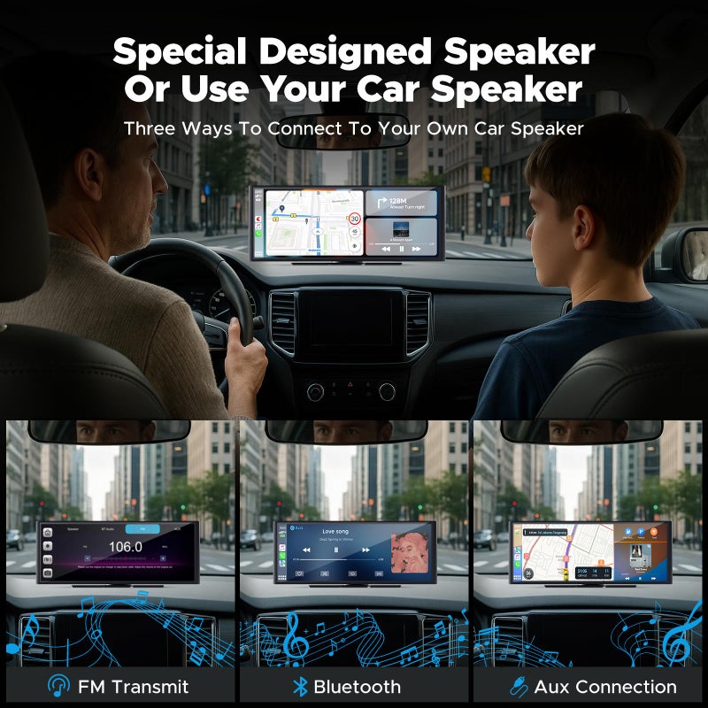 Volam 9.26'' Carplay Screen for Car with 4K Dash Cam, Compatible with Apple Carplay & Android Auto, Carplay with 1080p Backup Camera, Mirror Link, Loop Recording, GPS Navigation - Image 4