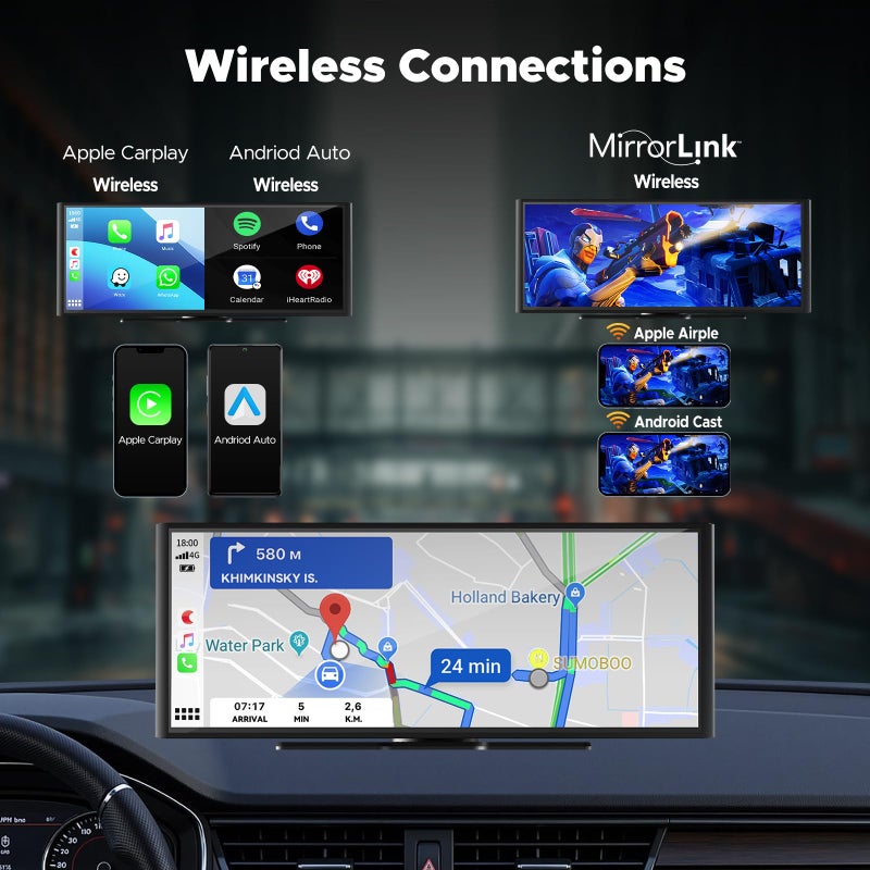 Volam 9.26'' Carplay Screen for Car with 4K Dash Cam, Compatible with Apple Carplay & Android Auto, Carplay with 1080p Backup Camera, Mirror Link, Loop Recording, GPS Navigation - Image 2