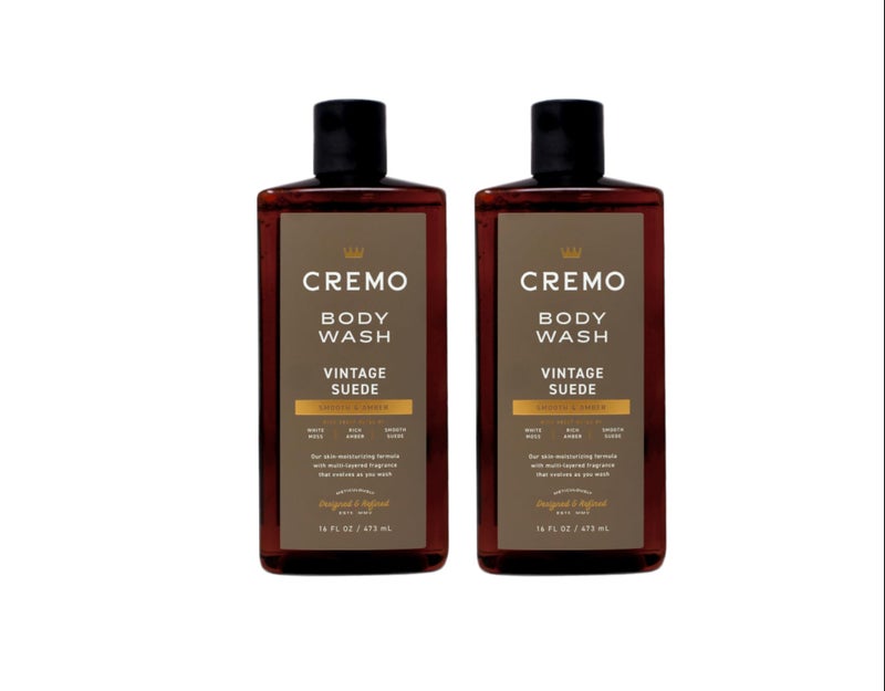 Cremo Rich-Lathering Vintage Suede Body Wash, A Vintage Suede with Notes of White Moss and Rich Amber, 16 Fl Oz (Pack of 2) - Image 1