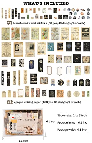 Knaid Vintage Scrapbook Supplies Pack (200 Pieces) for Witchy Junk Journal Bullet Journals Planners Space Moon Paper Stickers Craft Kits Collage (Celestial) - Image 2