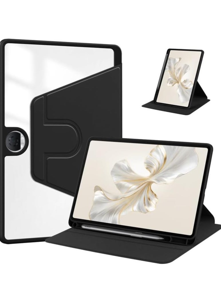 VKL - Case Compatible with Honor Pad 9 12.1 inch with Pen Holder, 360 Degree Swivel Stand Folio Flip Smart Tablet Cover Auto Sleep/Wake Tablet Case (Black) - Image 1