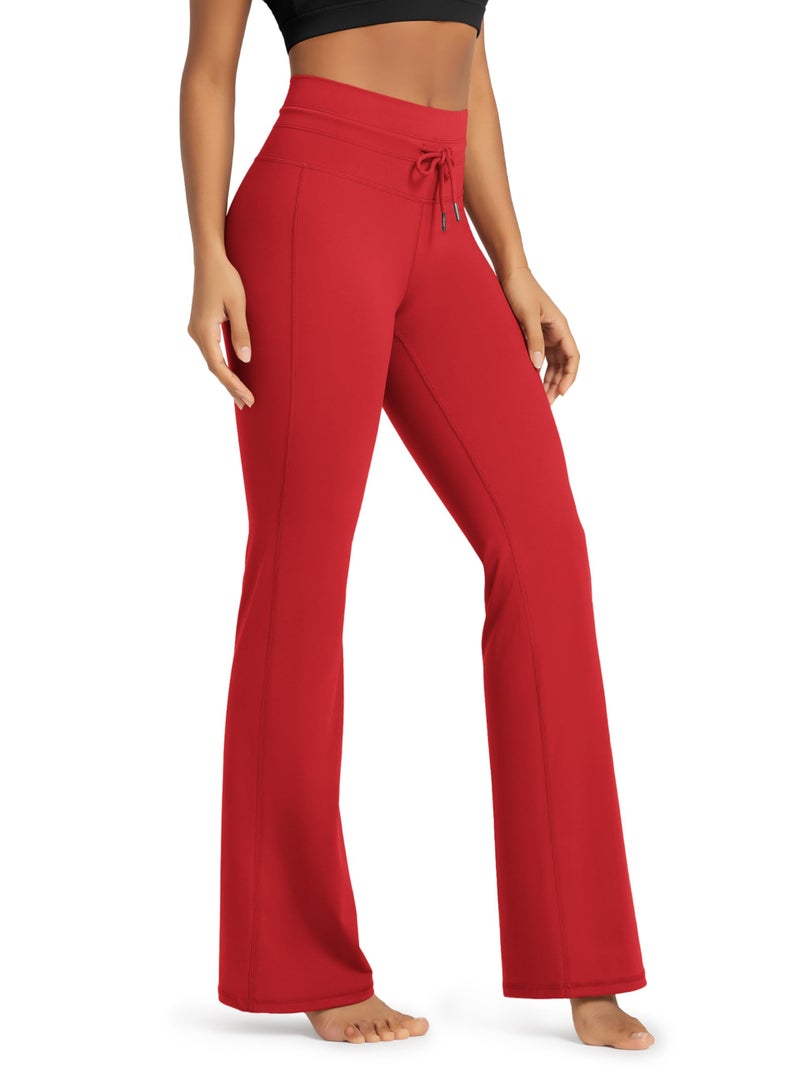 ODODOS Women's Drawstring Tie Flared Pants High Waist Bootcut Workout Yoga Pants - 30" Inseam, Red, X-Small - Image 1