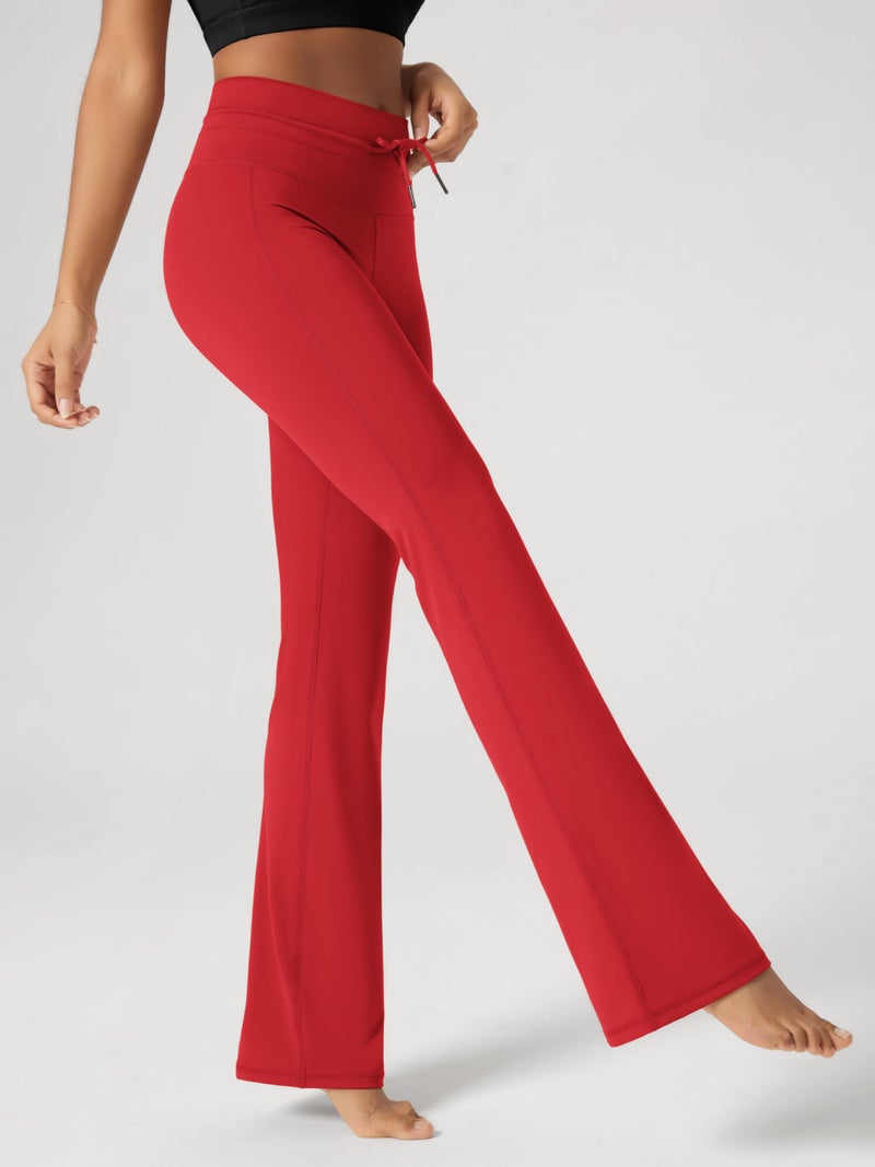 ODODOS Women's Drawstring Tie Flared Pants High Waist Bootcut Workout Yoga Pants - 30" Inseam, Red, X-Small - Image 4