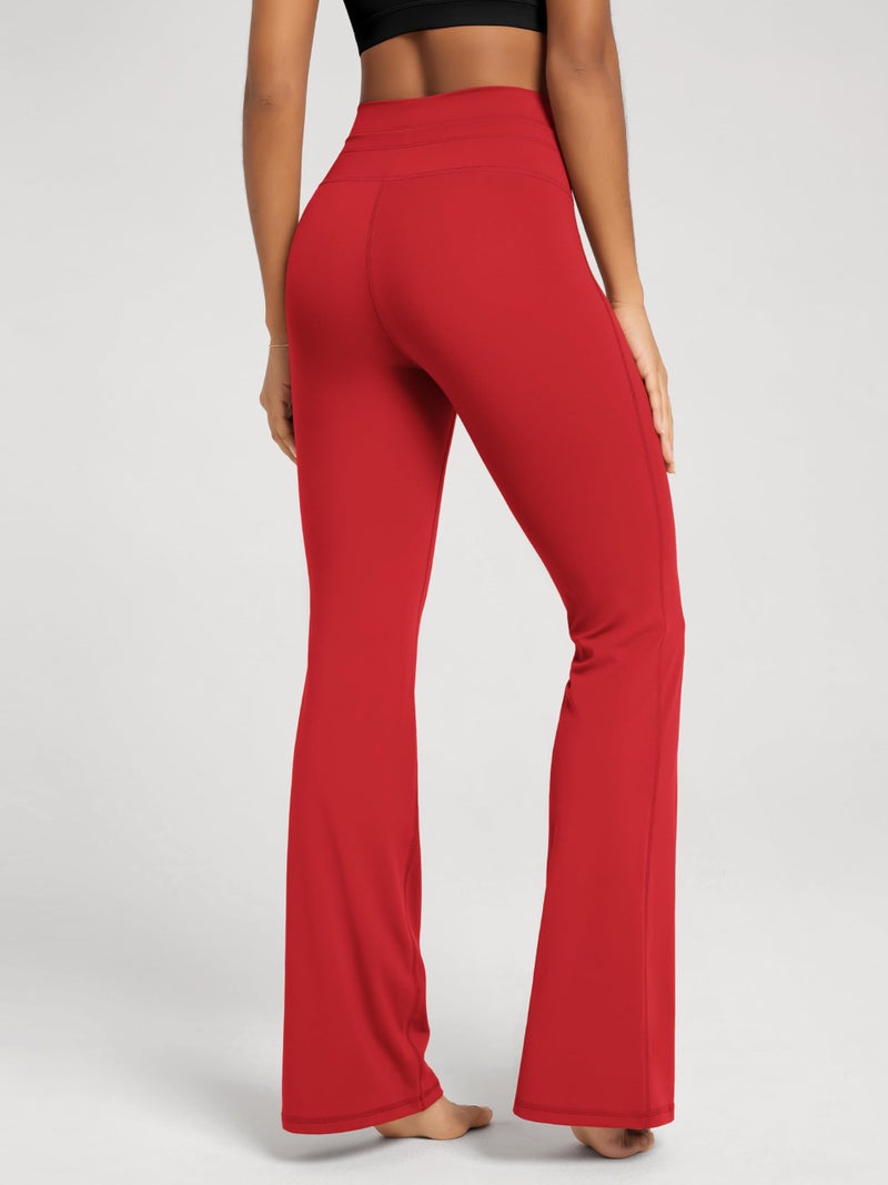 ODODOS Women's Drawstring Tie Flared Pants High Waist Bootcut Workout Yoga Pants - 30" Inseam, Red, X-Small - Image 2
