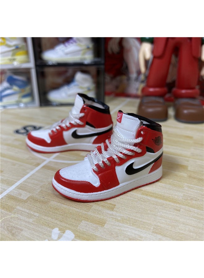 1/6 Mini Sneakers Model Aj1 Creative Cute Basketball Shoes Keychain Car Bag Jewelry Aj Keychain-Color:1 Chicago (white) (pair Of Nude Shoes) - Image 1