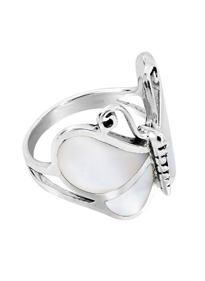 AeraVida - Captivating Butterfly Motif White Mop Statement .925 Sterling Silver Ring Statement Fashion Jewelry Gift For All Occasions Size 7 - Image 1