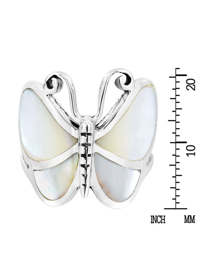AeraVida - Captivating Butterfly Motif White Mop Statement .925 Sterling Silver Ring Statement Fashion Jewelry Gift For All Occasions Size 7 - Image 1