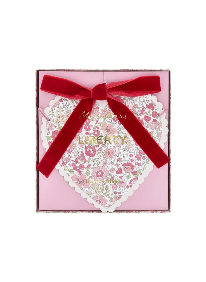 Meri Meri  x Liberty Heart Garland - 12 Scalloped Paper Heart Pennants with Dusty Pink & Red Velvet Bows, Liberty Floral Designs and Gold Foil, Romantic Decoration for Valentine’s  | Best Price UAE