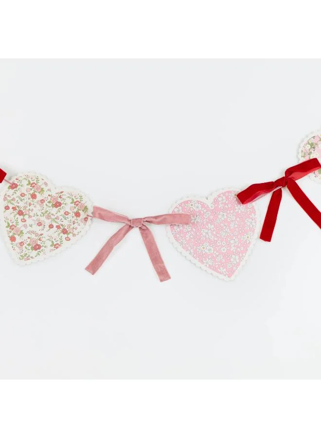 Meri Meri  x Liberty Heart Garland - 12 Scalloped Paper Heart Pennants with Dusty Pink & Red Velvet Bows, Liberty Floral Designs and Gold Foil, Romantic Decoration for Valentine’s  | Best Price UAE