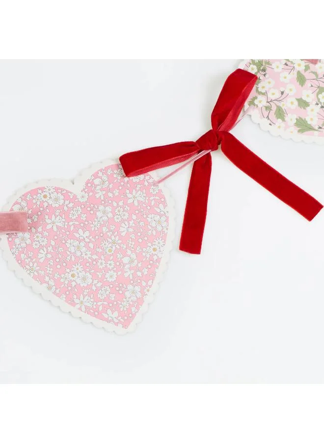 Meri Meri  x Liberty Heart Garland - 12 Scalloped Paper Heart Pennants with Dusty Pink & Red Velvet Bows, Liberty Floral Designs and Gold Foil, Romantic Decoration for Valentine’s  | Best Price UAE