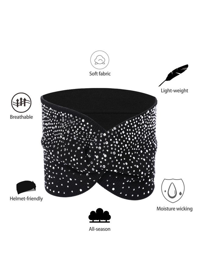 Sliverdew Rhinestone Head Wrap 3 Pack Boho Wide Headbands Rhinestone Head Scarf Crystal Wide Headbands Stretch Wide Headbands Elastic Turban Thick African Fabric Cotton Head Bands Fashion Hair Scarfs - Image 3