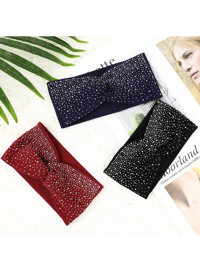 Sliverdew Rhinestone Head Wrap 3 Pack Boho Wide Headbands Rhinestone Head Scarf Crystal Wide Headbands Stretch Wide Headbands Elastic Turban Thick African Fabric Cotton Head Bands Fashion Hair Scarfs - Image 5