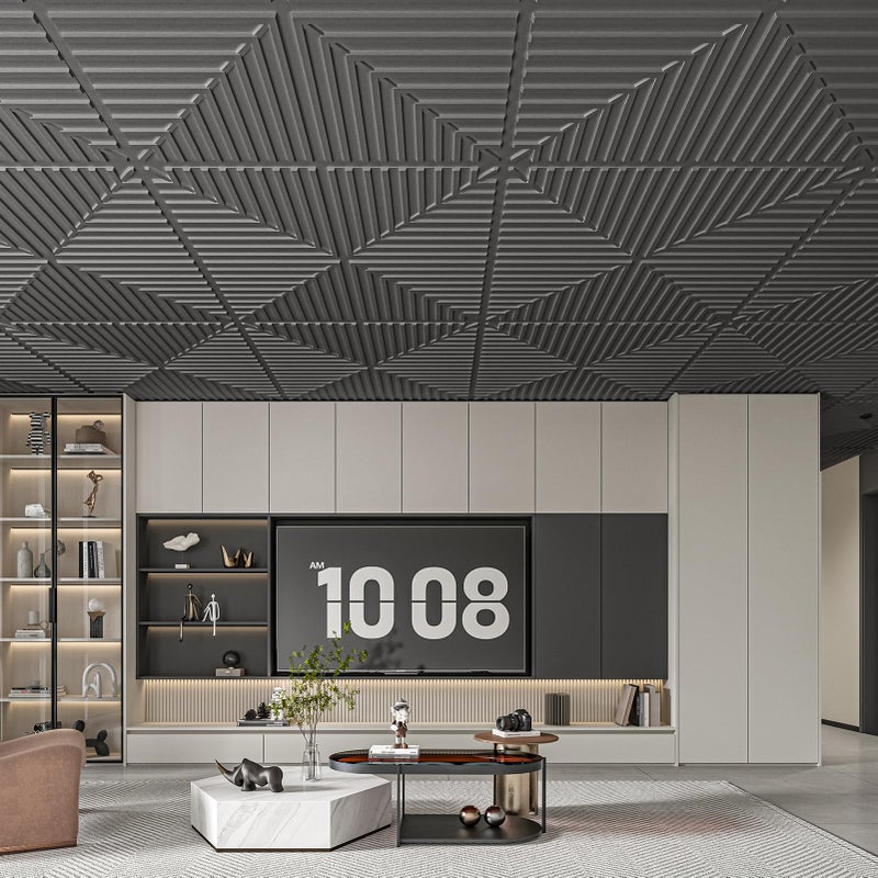 Art3d 12-Pack Drop Ceiling Tiles 2x2 FT, PVC 3D Textured Panels for Interior Wall Decor Living Room Bedroom Office, 24x24 Inch, Black - Image 5
