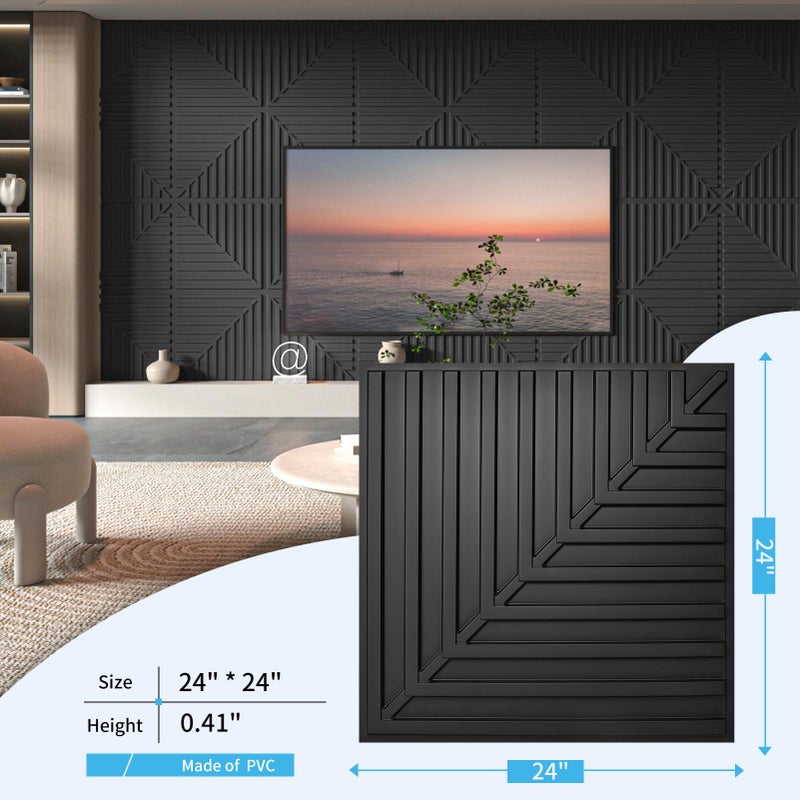 Art3d 12-Pack Drop Ceiling Tiles 2x2 FT, PVC 3D Textured Panels for Interior Wall Decor Living Room Bedroom Office, 24x24 Inch, Black - Image 2