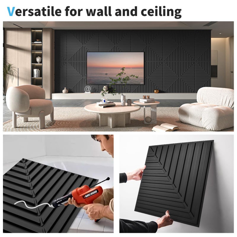 Art3d 12-Pack Drop Ceiling Tiles 2x2 FT, PVC 3D Textured Panels for Interior Wall Decor Living Room Bedroom Office, 24x24 Inch, Black - Image 4