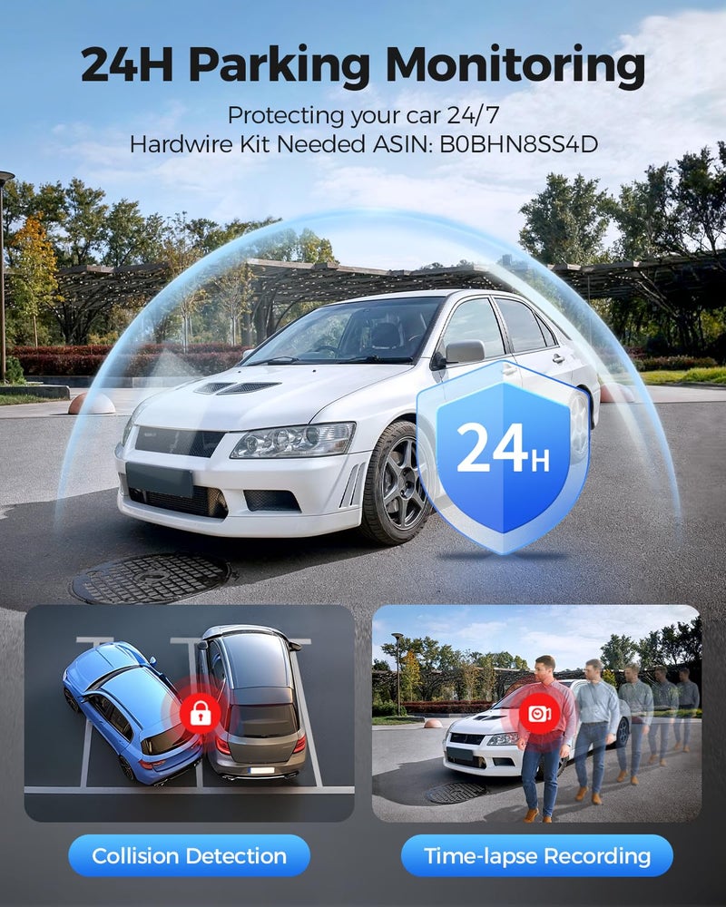 AZDOME M300S Dash Cam Front 4K & Rear 1080P, WiFi 6 GPS Dash Cam for Cars - 4K Camera for Dual-Channel Recording - GPS Tracking - Parking Monitor - Night Vision - Supports Voice Command - Image 4