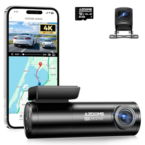 AZDOME M300S Dash Cam Front 4K & Rear 1080P, WiFi 6 GPS Dash Cam for Cars - 4K Camera for Dual-Channel Recording - GPS Tracking - Parking Monitor - Night Vision - Supports Voice Command - Image 1