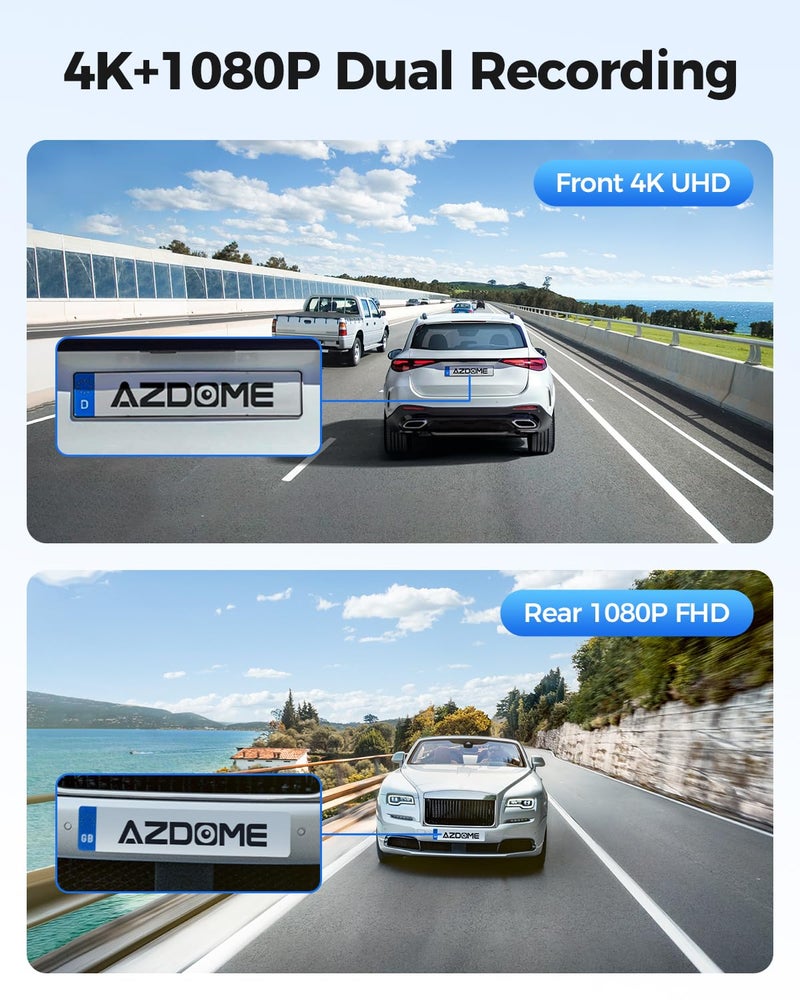 AZDOME M300S Dash Cam Front 4K & Rear 1080P, WiFi 6 GPS Dash Cam for Cars - 4K Camera for Dual-Channel Recording - GPS Tracking - Parking Monitor - Night Vision - Supports Voice Command - Image 2
