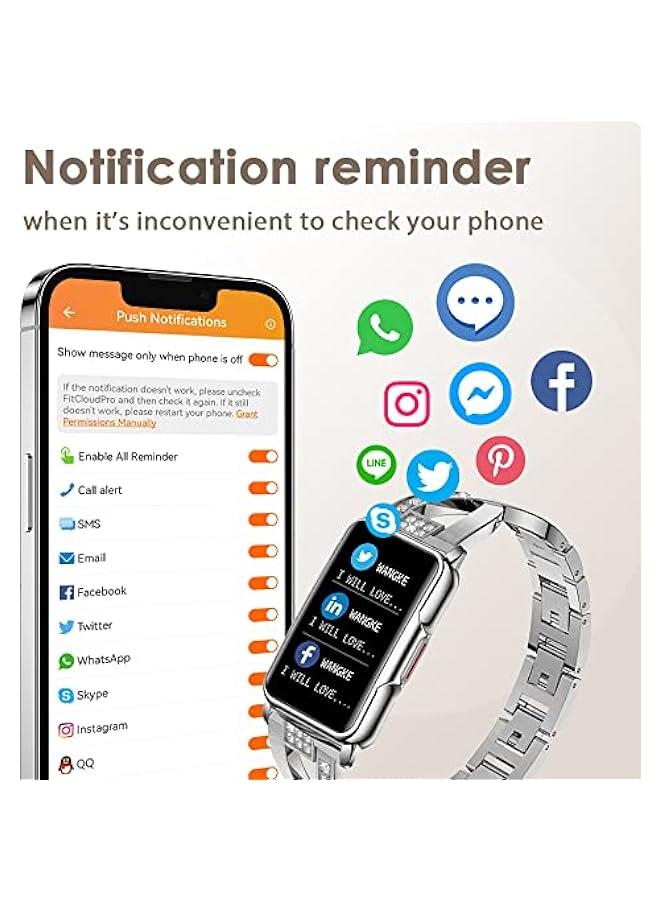 Luxury Silver Fitness Tracker Smart Bracelet for Women Stylish Beautiful Ladies Smart Watch with Pedometer Sleep Message Notification Stainless Steel 1.47 Full Touch Screen - Image 3