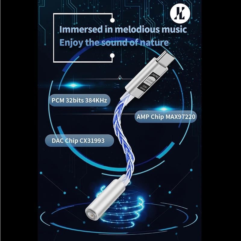 Girftu JCALLY JM6 Pro USB C Type-C to 3.5mm Dual DAC CX31993 MAX97220 Digital Audio Portable decoding amp HiFi DAC Mobile Headset Adapter (Silver Blue) - Image 2
