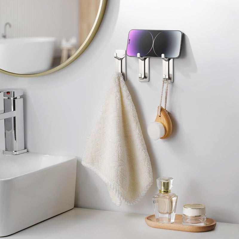 pickpiff Adhesive Wall Hook, Bathroom Towel Rack, Kitchen Dishcloth Hanger, Adhesive Coat Rack, Wall Mount Without Drilling, Waterproof, Rustproof, Silver, 4 Pieces - Image 4