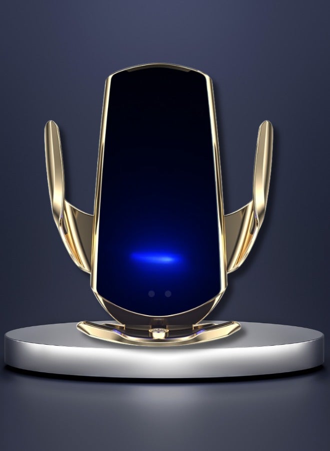 General Wireless Car Charger Automotive Electric Induction 15W Wireless Charger Car Vent Mount Bracket Fast Charging Auto-Clamping Car Phone Holder Mount Air Vent Phone Holde (Gold)  - Image 1